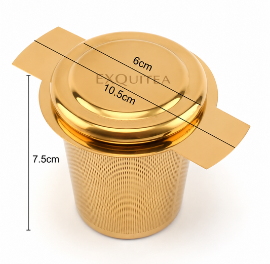 Gold Tea Infuser Basket with Lid | Stainless Steel Loose Leaf Tea Infuser